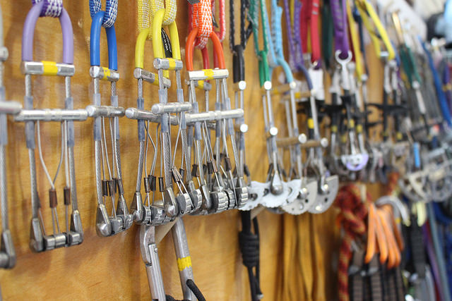 Assorted, well organized climbing tools